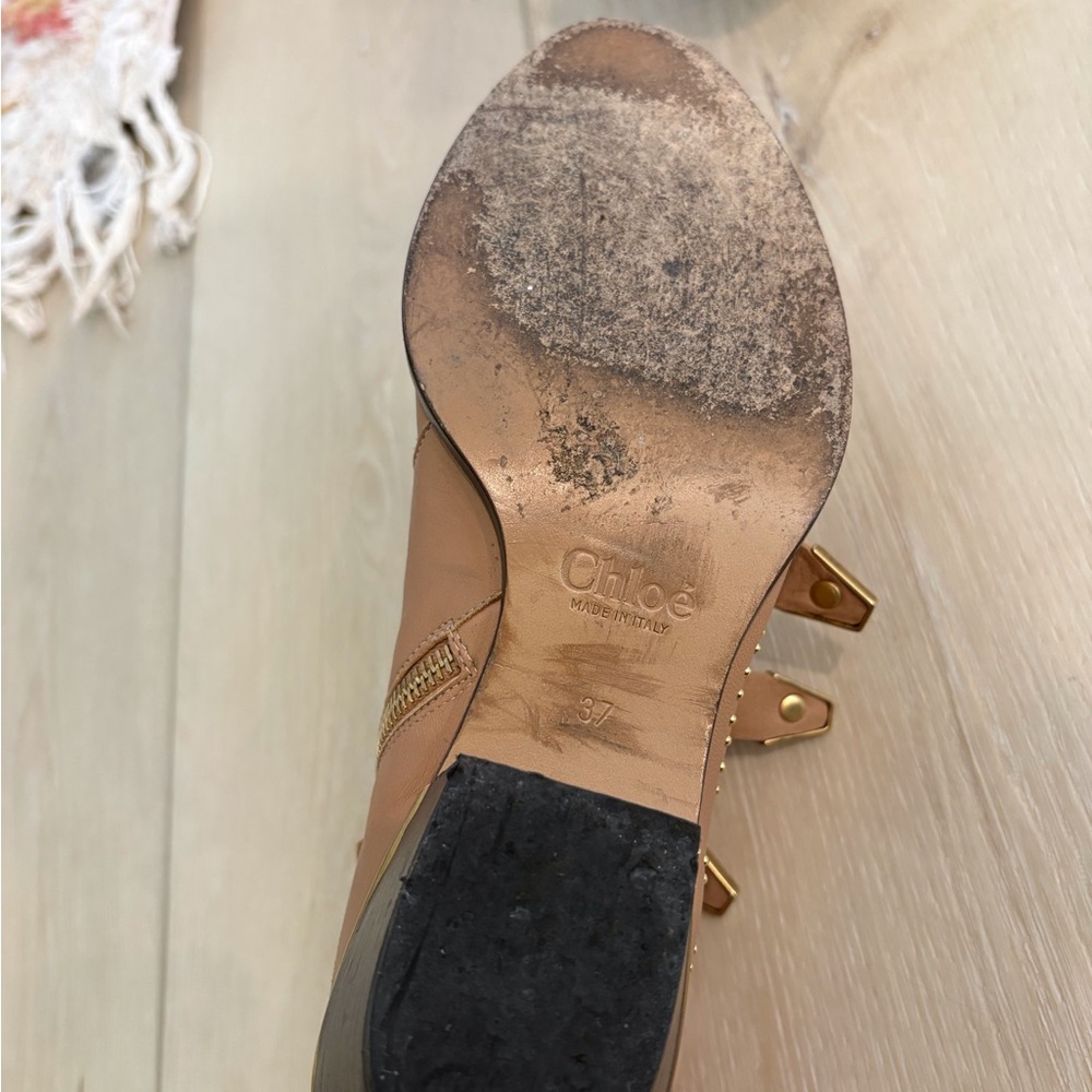 Chloe Studded Beige Ankle Boots with Buckles - Picture 6 of 6